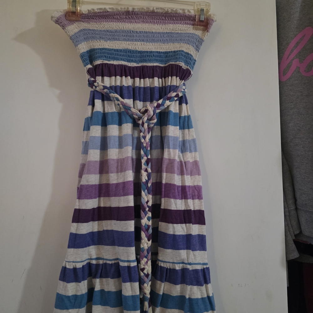 Love Rocks Striped Smocked Dress in Blue, Purple, Cream